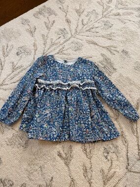Bella Bliss Blue Floral Ruffle Long-Sleeve Top for Girls